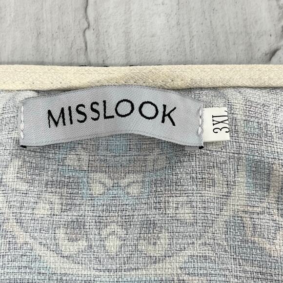 Misslook Plus Size Short Sleeve Geometric Fringe Flowy High Neck Blouse 3XL - Picture 6 of 9